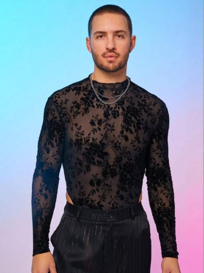 Men's Mesh & Thermal Lined Compression Long Sleeve Bodysuit